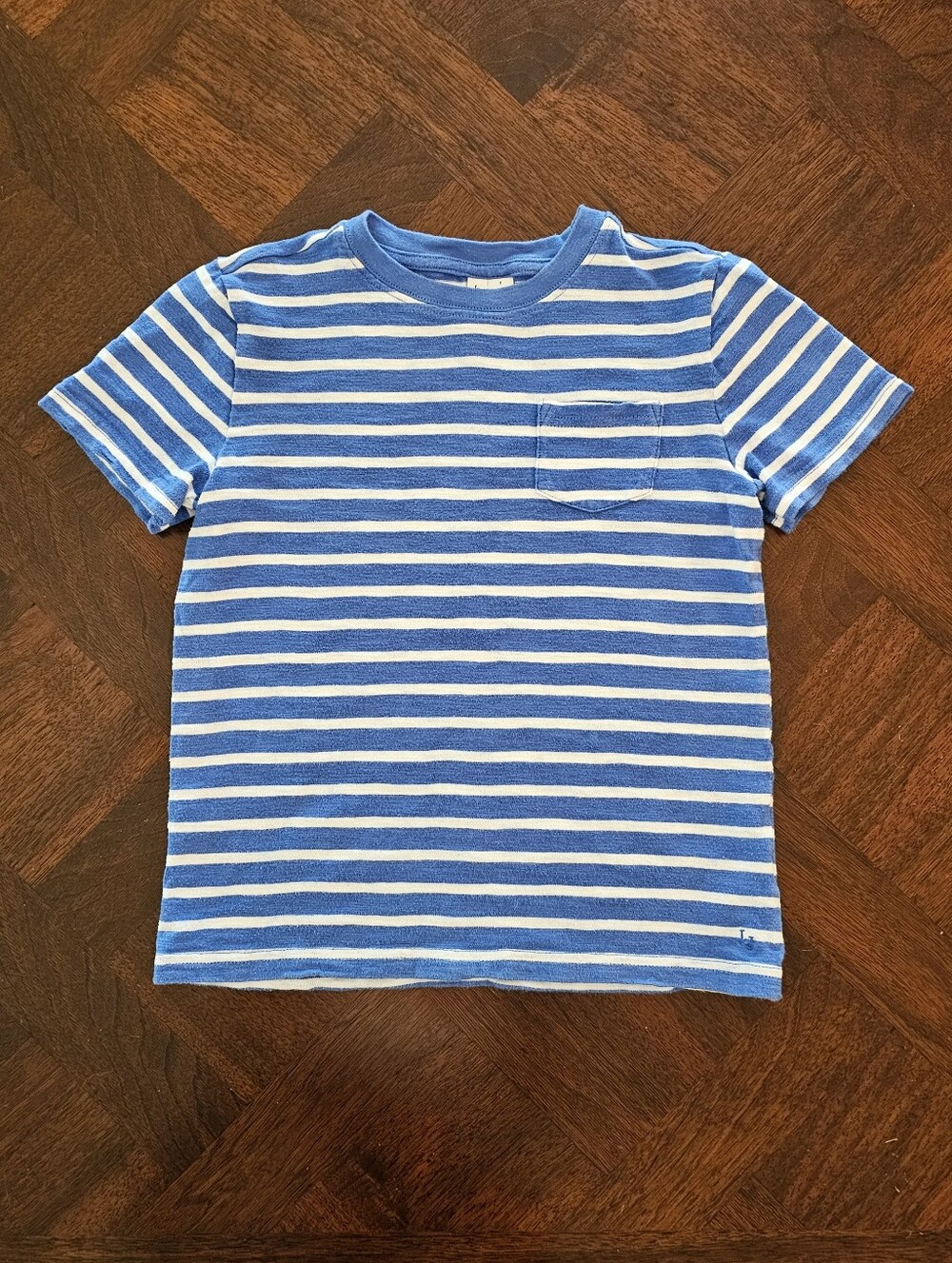 Janie and Jack Boys Blue White Striped Slub Pocket Tee Size 7 VGUC